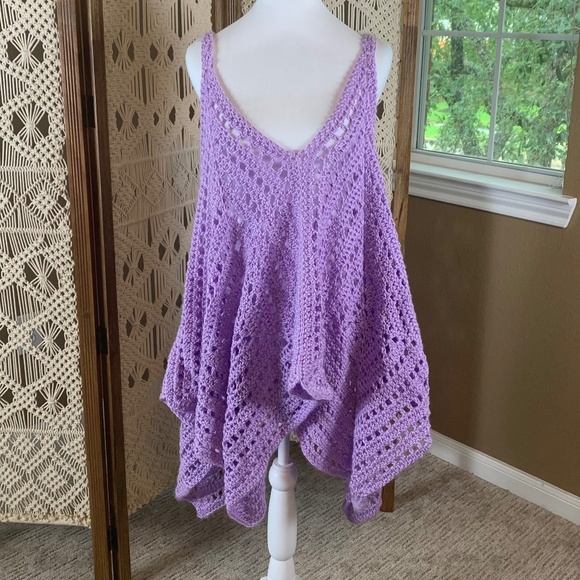 Handmade Tops - handmade crochet tank top handkerchief hem pastel purple lavender coverup tunic